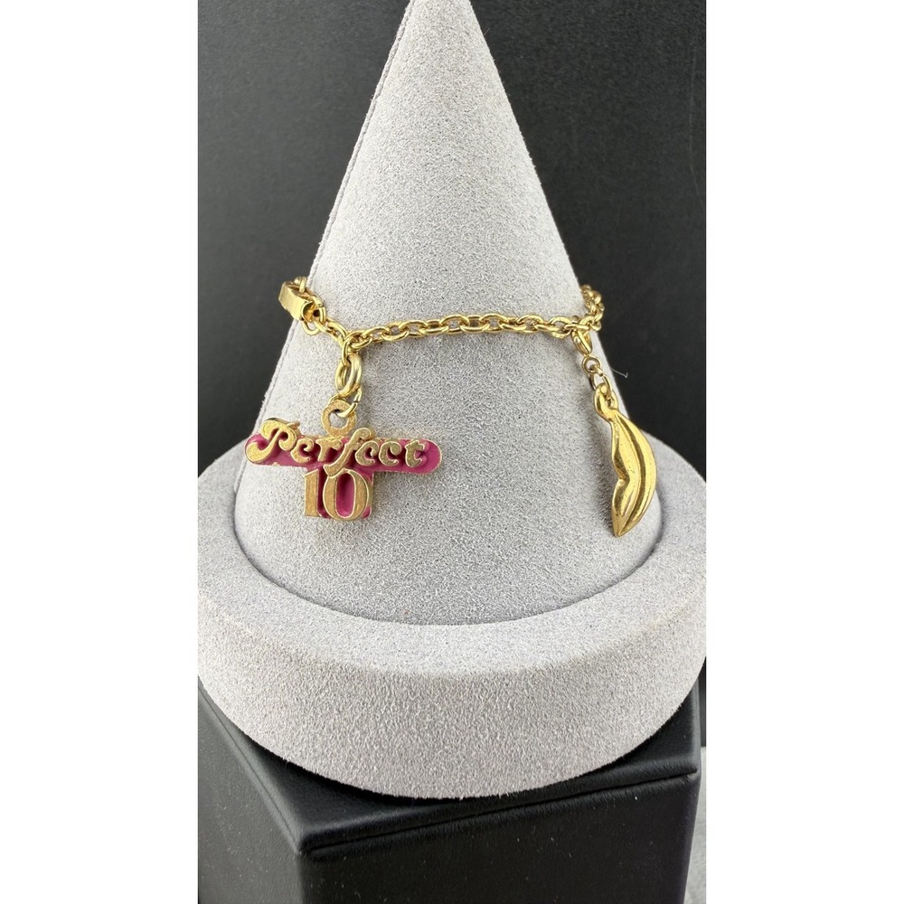 Vintage Estate Charm Bracelet Gold Tone Beauty Lipstick Hair Dryer 6in